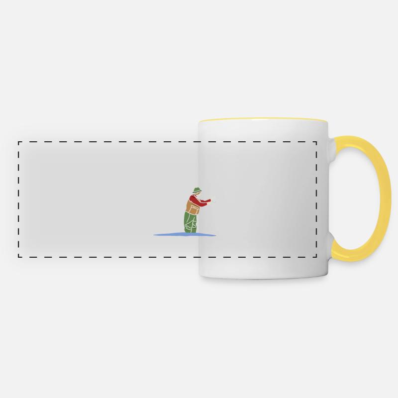 Né pour pêcher - Mug panoramique contrasté et blanc - blanc/jaune