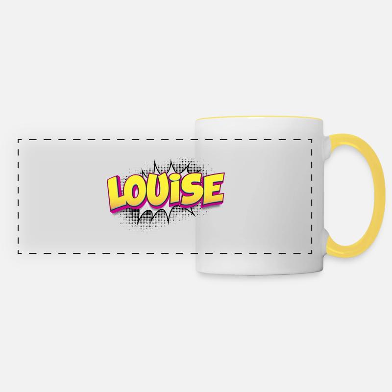 Louise Custom Name Comic Book Style Pop Art, - Mug panoramique contrasté et blanc - blanc/jaune