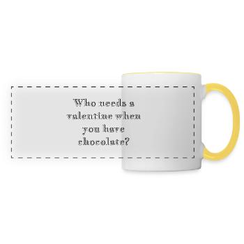 Funny valentine chocolate witty design - Panoramic Mug - white/yellow - Front