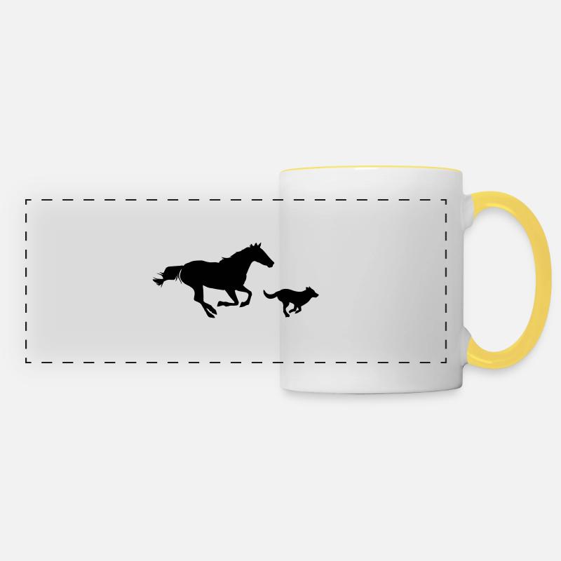Cheval et chien - Mug panoramique contrasté et blanc - blanc/jaune