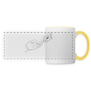 Stone scissors bag - Panoramic Mug - white/yellow - Front