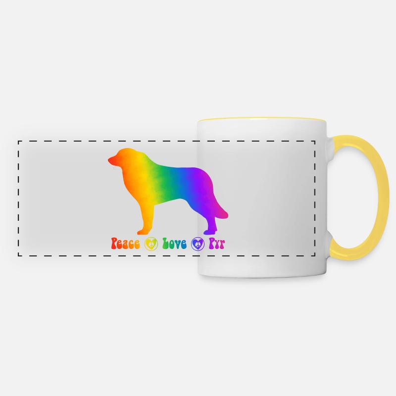 Pyrenean mountain dog, fully customizable as desired - Panoramic Mug - white/yellow