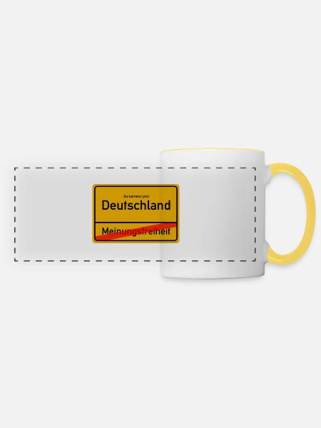 Meinungsfreiheit - Panoramatasse - Weiß/Gelb