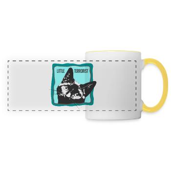 Portrait de chat avec slogans - Mug panoramique contrasté et blanc - blanc/jaune - Devant