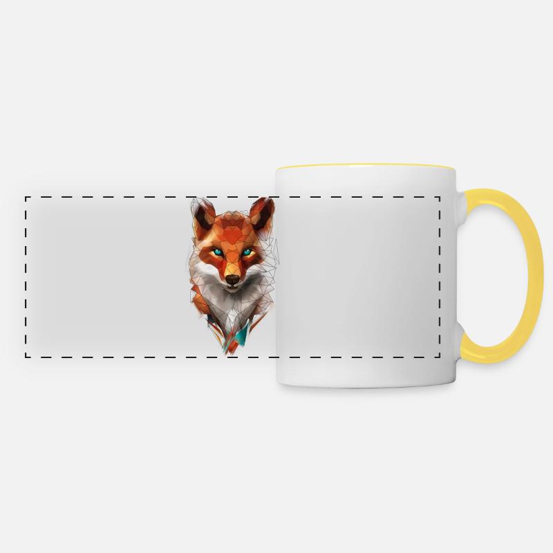 Low Poly Art Fox Wild Animal Geometric Polygon - Panoramic Mug - white/yellow