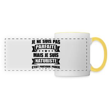 JE SUIS NATURISTE - Mug panoramique contrasté et blanc - blanc/jaune - Devant