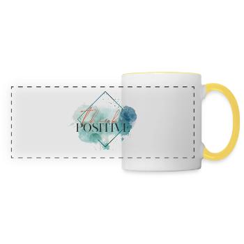 Pensez positif - citation motivationnelle - Mug panoramique contrasté et blanc - blanc/jaune - Devant