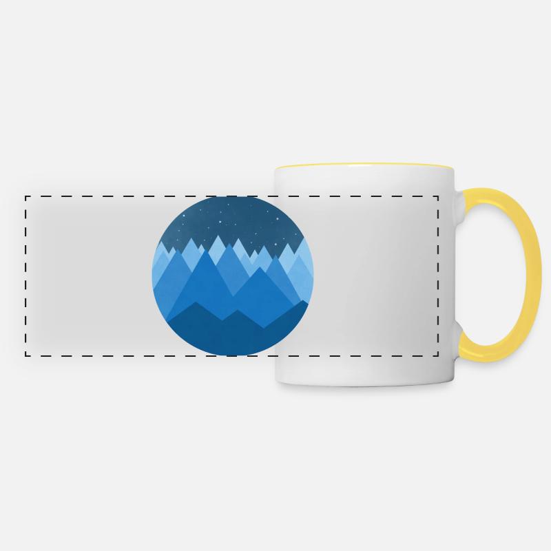 Snowy Mountains Minimalist Night Style - Panoramic Mug - white/yellow
