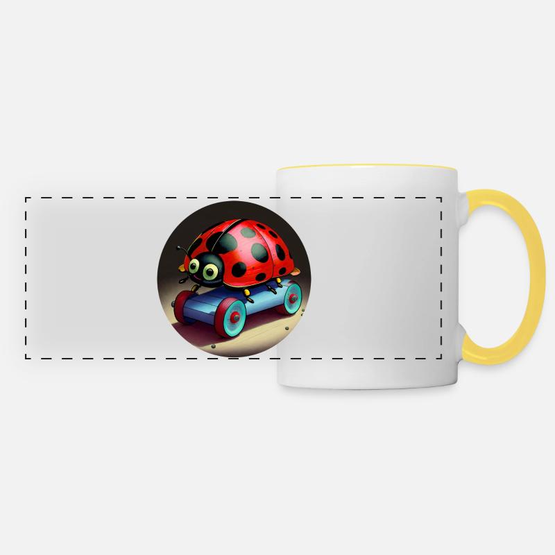 Ladybug on skateboard - Panoramic Mug - white/yellow