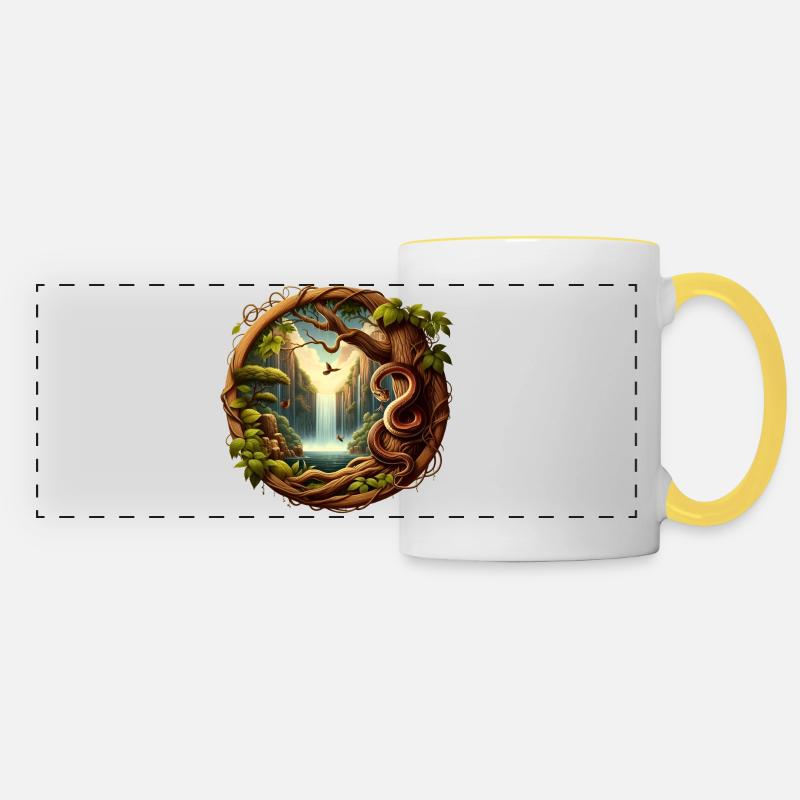 Queue in front of waterfall 1 - Panoramic Mug - white/yellow
