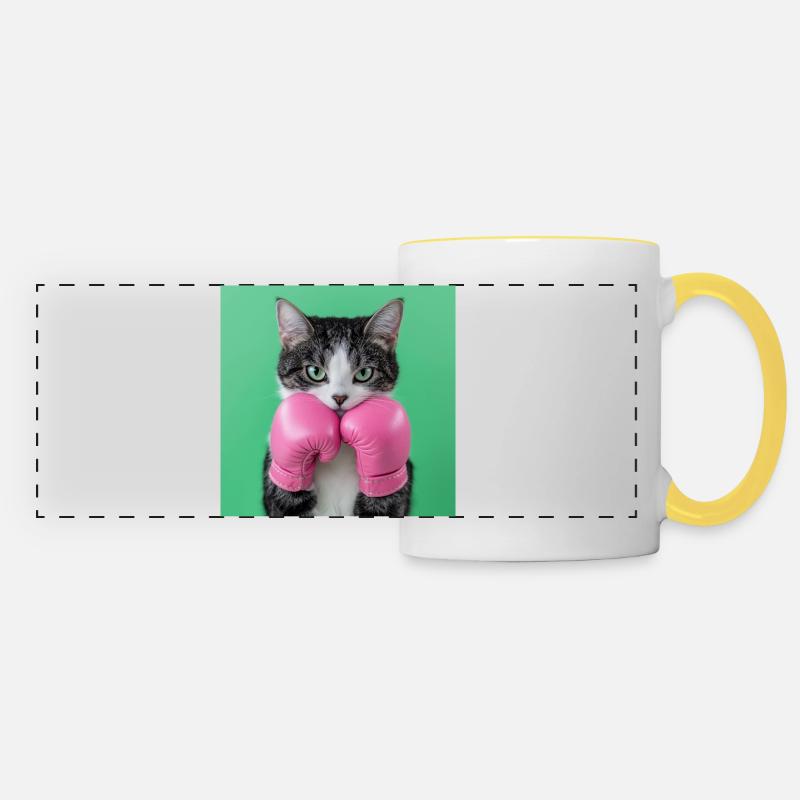 Boxer cat: Cute with punch - Panoramic Mug - white/yellow