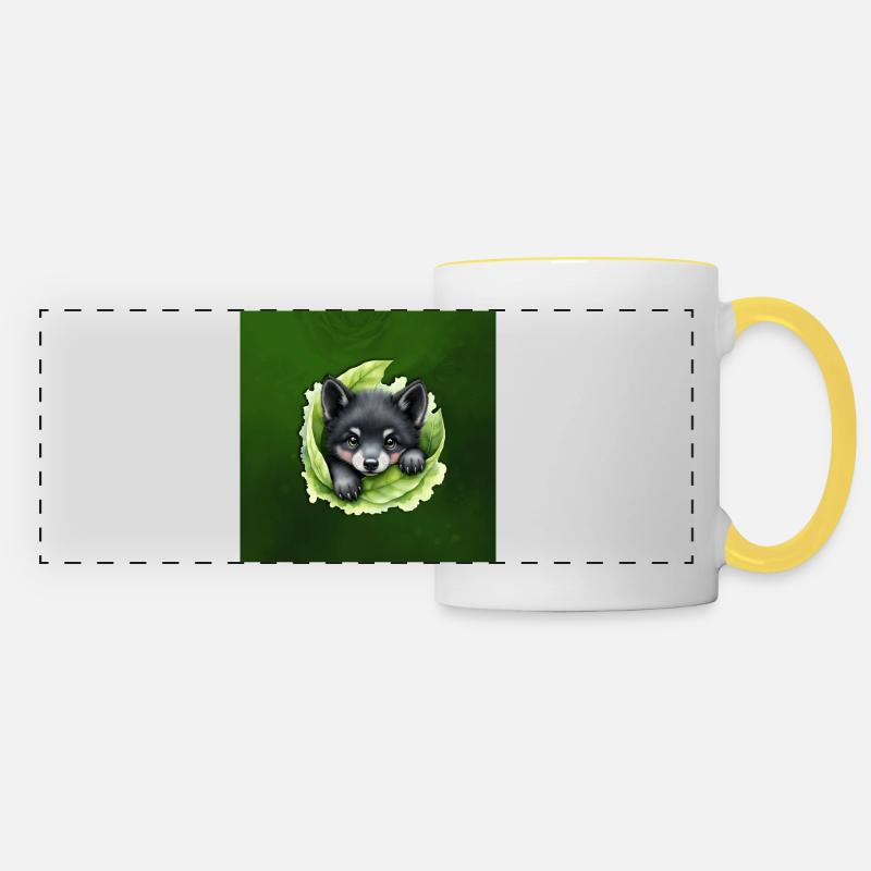 Chiot loup sur le vert - Mug panoramique contrasté et blanc - blanc/jaune