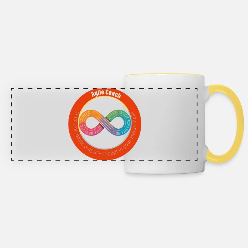 Agile Coach: Outcome vs Output - Panoramic Mug - white/yellow