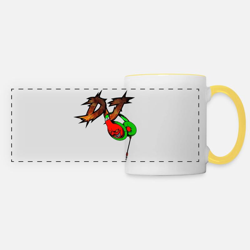 Neon Devil with Headphones DJ - Panoramic Mug - white/yellow
