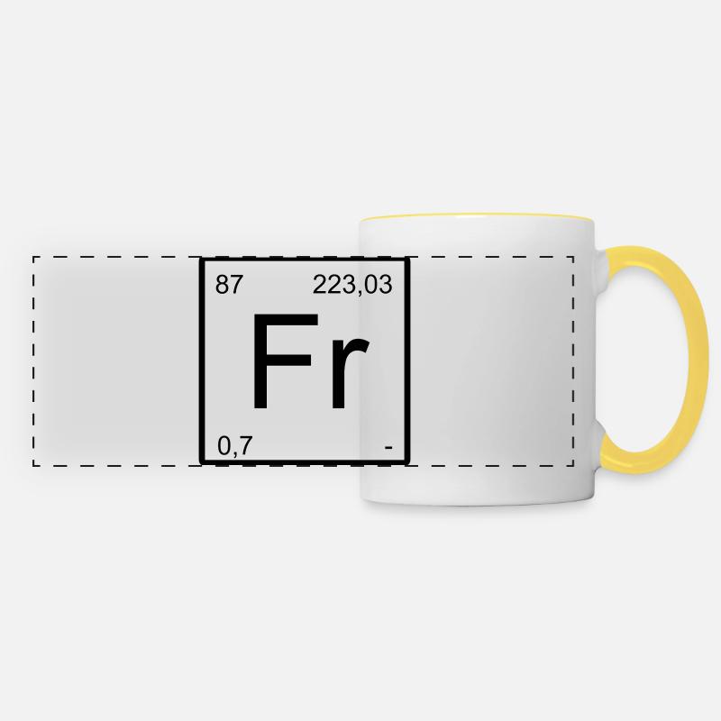 Francium element design with period numbers - Panoramic Mug - white/yellow