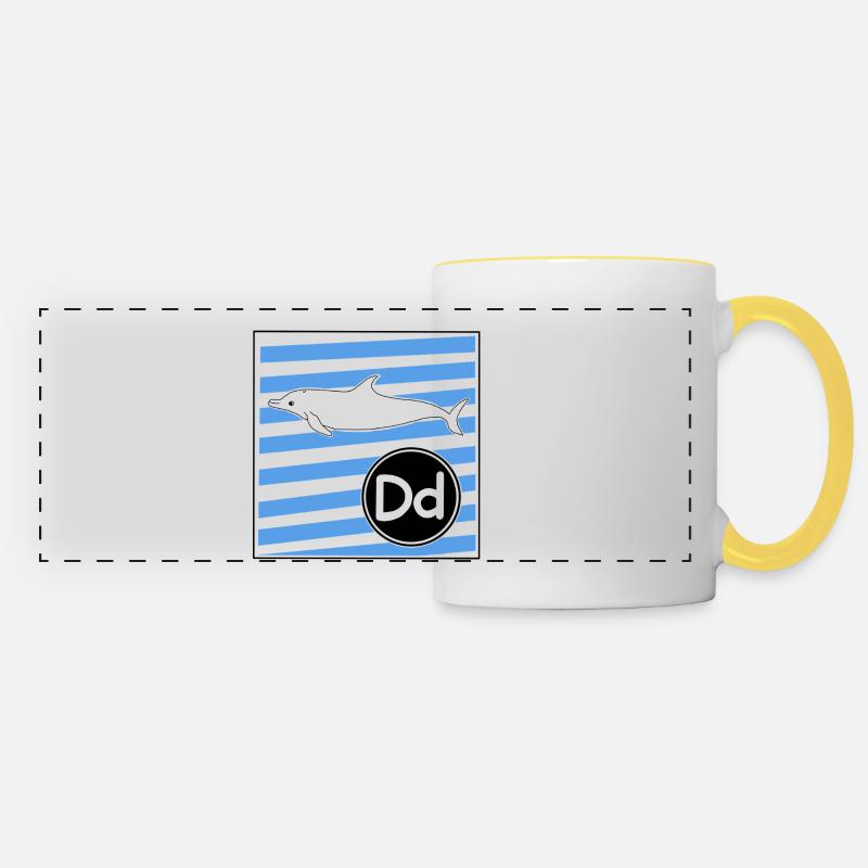 D for Dolphin Letters Learning in Primary School - Panoramic Mug - white/yellow