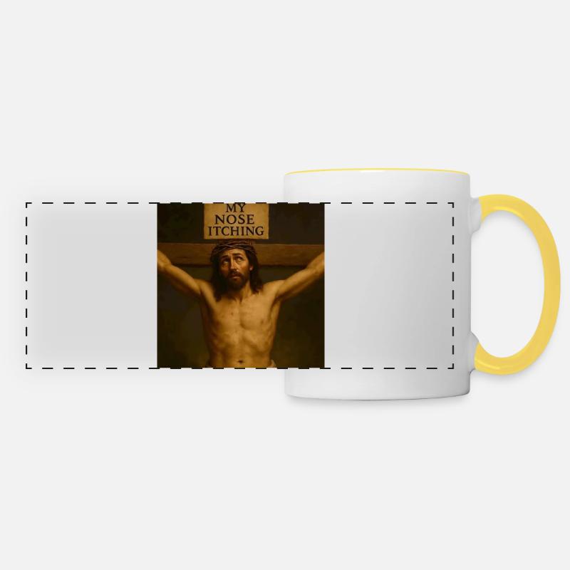 Nose itching on the lower back - Panoramic Mug - white/yellow