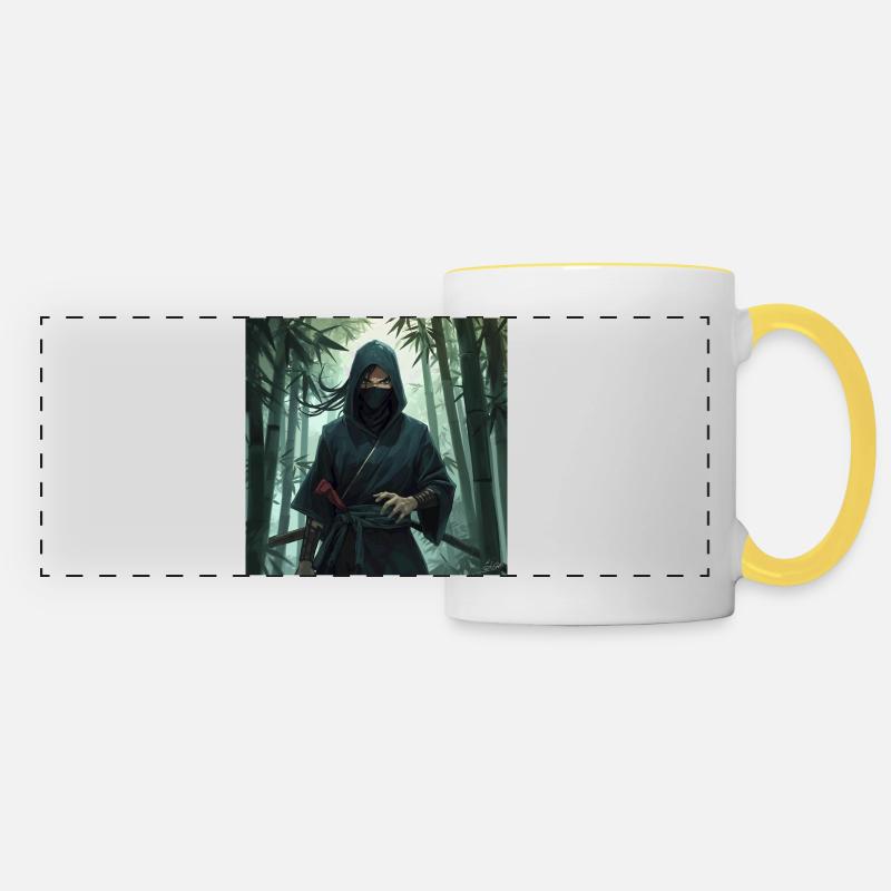Shadow ninja in bamboo forest - Panoramic Mug - white/yellow