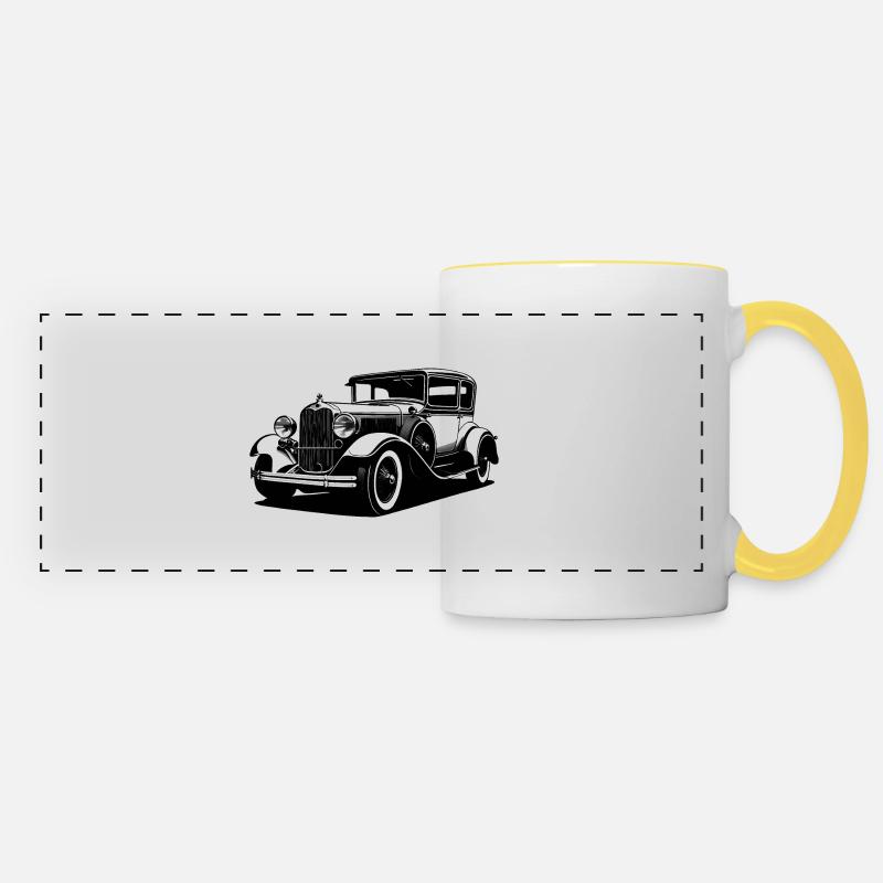 Classic car motif - Panoramic Mug - white/yellow