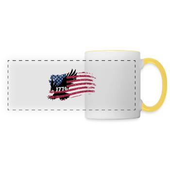 Amérique 1776, Liberté, Justice et Unité, - Mug panoramique contrasté et blanc - blanc/jaune - Devant