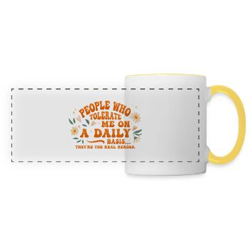 Les gens qui me tolèrent au quotidien, c’est un - Mug panoramique contrasté et blanc - blanc/jaune - Devant