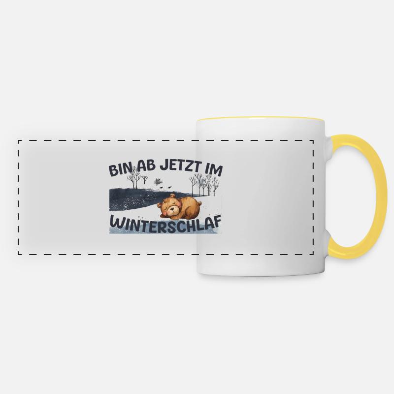 Bär im Winterschlaf Winter Schnee Geschenk Warm - Panoramatasse - Weiß/Gelb