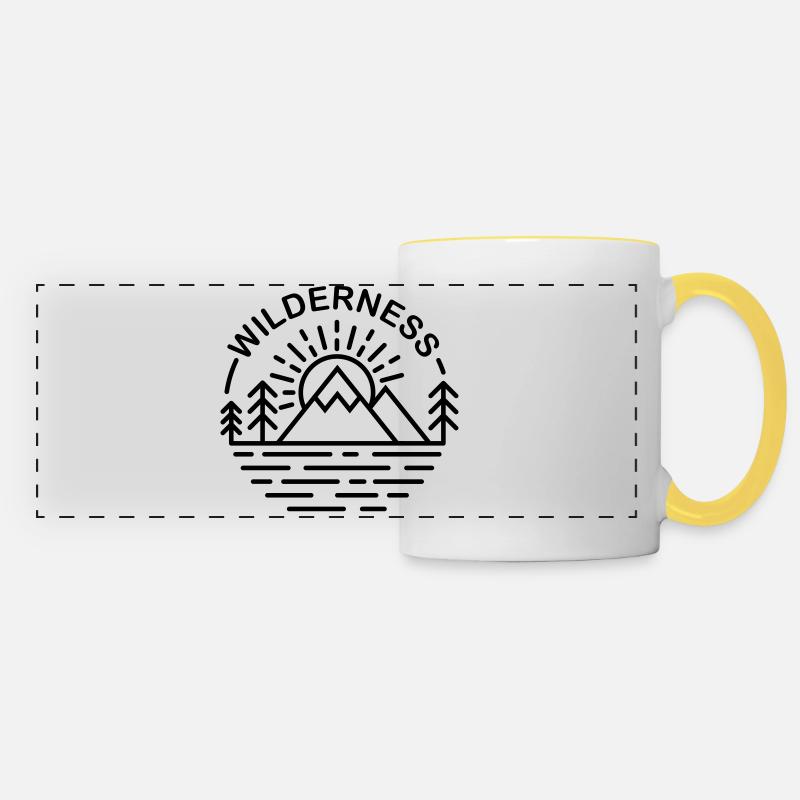 Dessin au trait de montagne sauvage - Mug panoramique contrasté et blanc - blanc/jaune