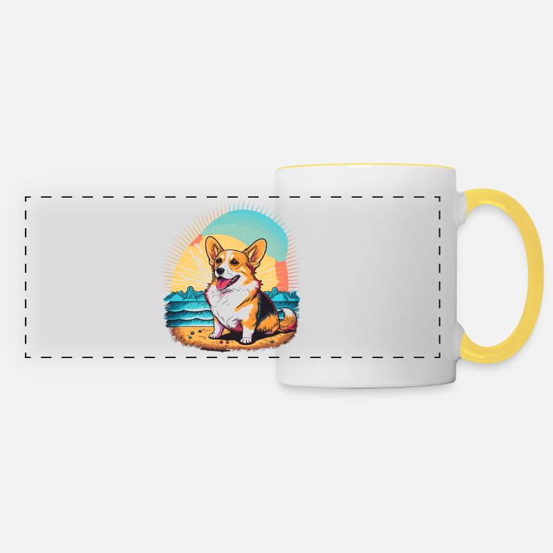 Corgi at the Beach - Panoramic Mug - white/yellow