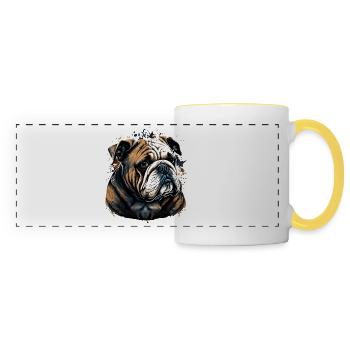 Ruhige Blicke Bulldogge - Panoramatasse - Weiß/Gelb - Vorne