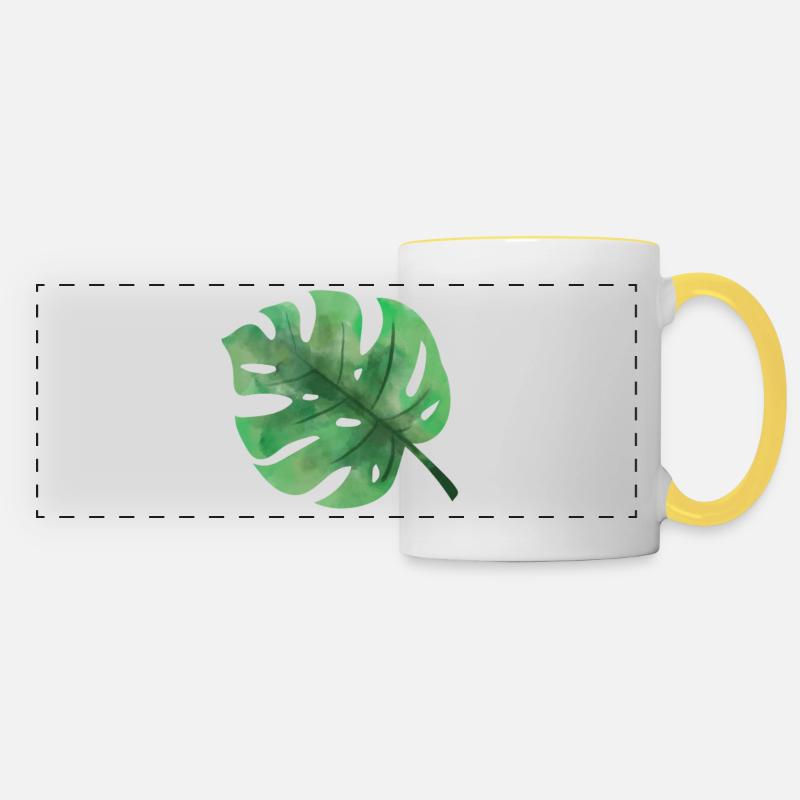 Green leaf - Panoramic Mug - white/yellow