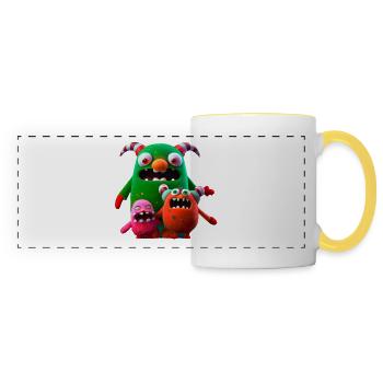 Weihnachtliche bunte Monster Familie - Panoramatasse - Weiß/Gelb - Vorne
