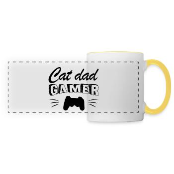Cat dad gamer - Mug panoramique contrasté et blanc - blanc/jaune - Devant