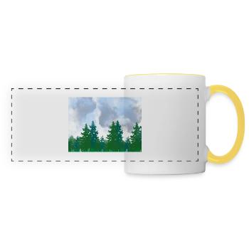 Paysage paysage aquarelle forêt sur un temps nuageux - Mug panoramique contrasté et blanc - blanc/jaune - Devant