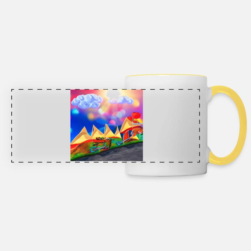 bicicle in mountain with sunny sky during chilling - Panoramic Mug - white/yellow