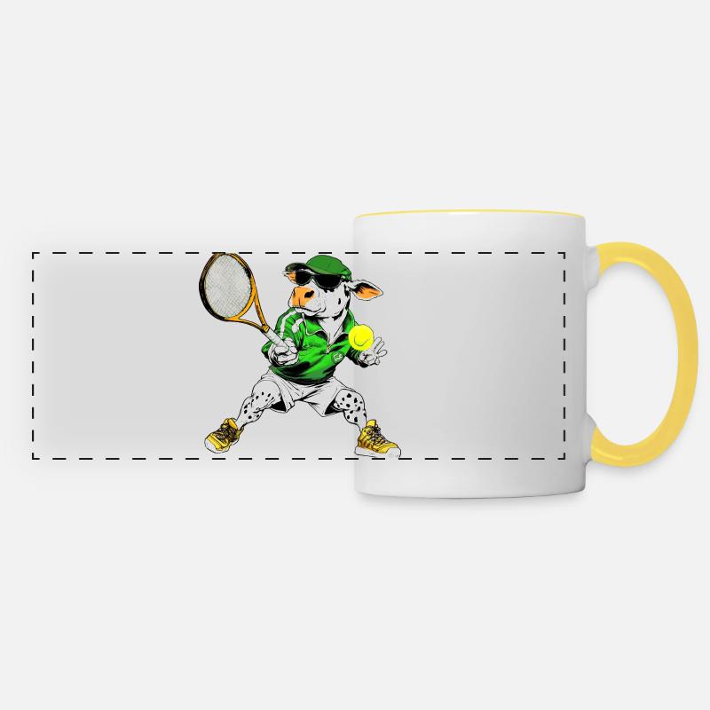 Cows Tennis / Tennis Player Cow - Panoramic Mug - white/yellow