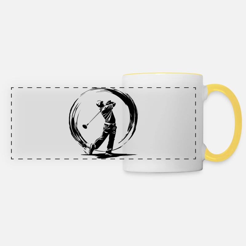 Golfer Man Silhouette - Panoramic Mug - white/yellow