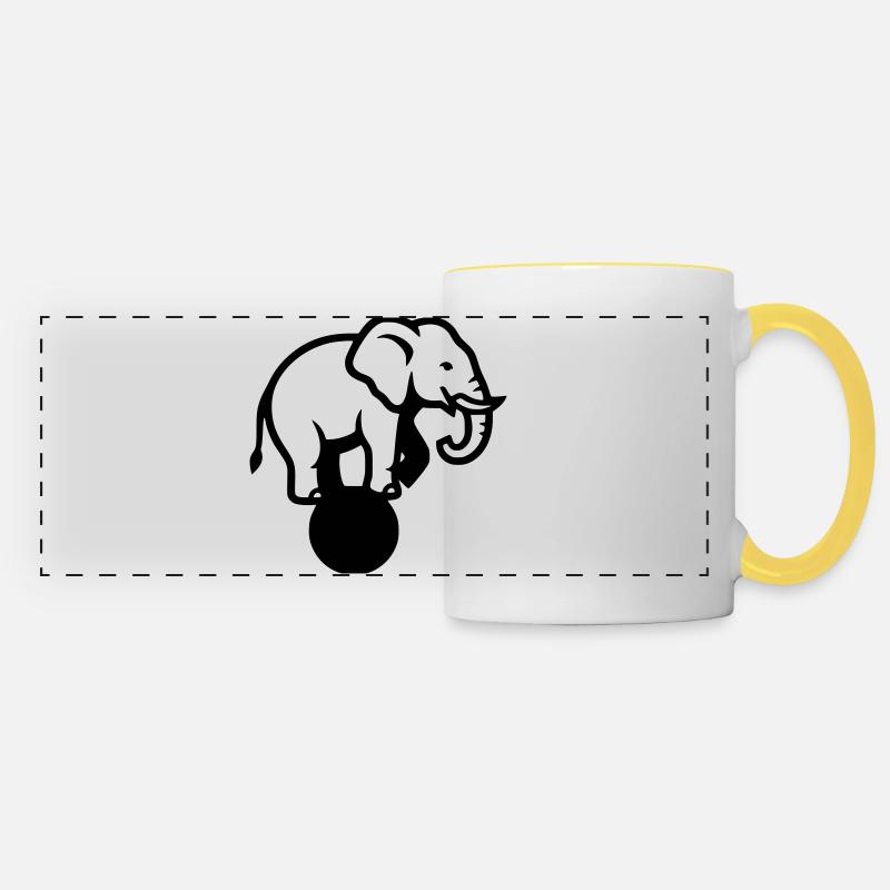 Elephant Ball Circus Acrobatics - Panoramic Mug - white/yellow