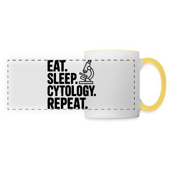 Mange. Dors. Cytologie. Répète. - Mug panoramique contrasté et blanc - blanc/jaune - Devant