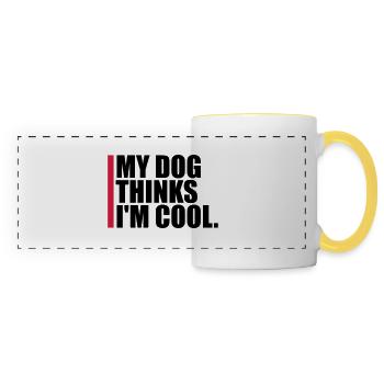 Dog thinks in the cool - Panoramic Mug - white/yellow - Front