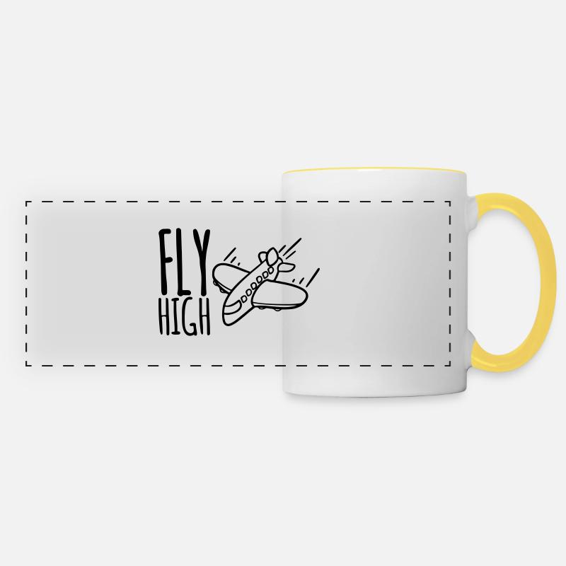 Fly High - Airplane Flying Gift Idea Pilots - Panoramic Mug - white/yellow