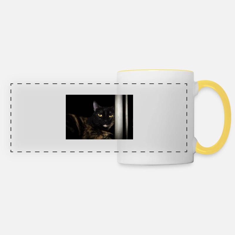 le chat noir - Mug panoramique contrasté et blanc - blanc/jaune