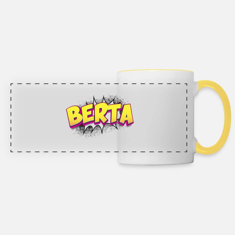 Berta Benutzerdefinierter Name Comic-Stil Pop-Art, Berta - Panoramatasse - Weiß/Gelb