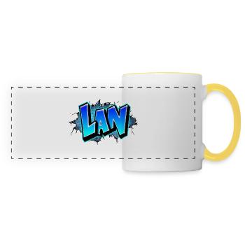 Graffiti Lan Fissures briques bleues - Mug panoramique contrasté et blanc - blanc/jaune - Devant