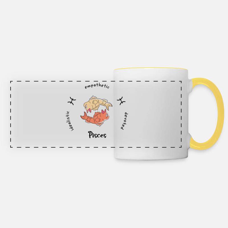 Fische Sternzeichen Tasse - Panoramatasse - Weiß/Gelb