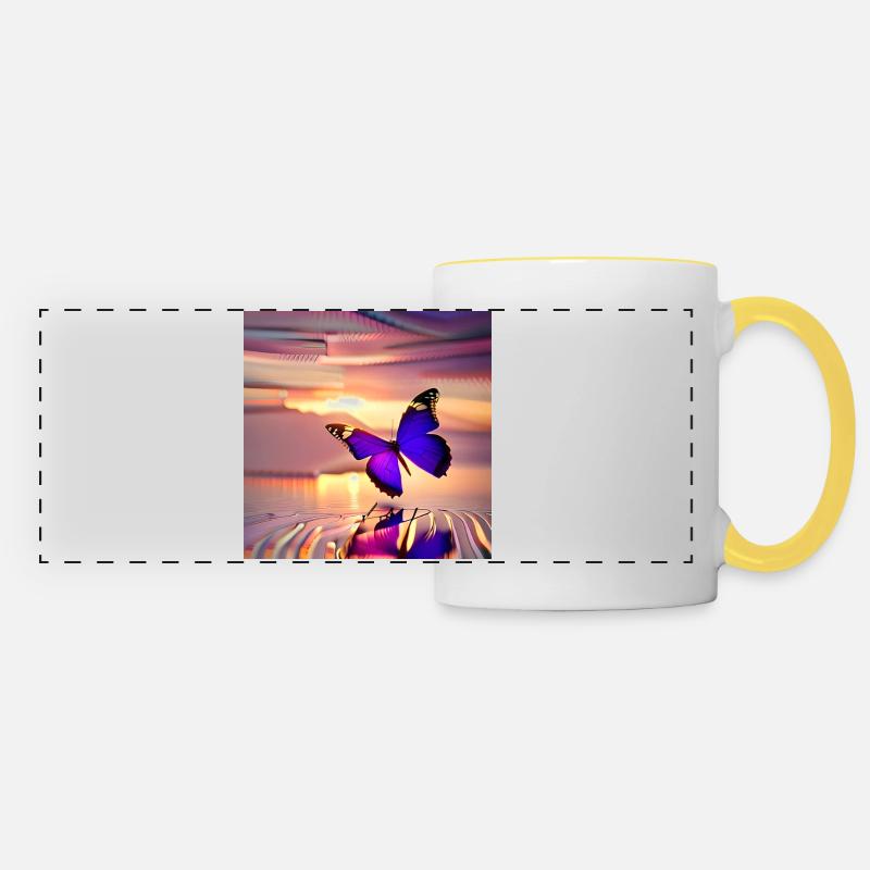 Ai Butterfly on fantasy background - Panoramic Mug - white/yellow