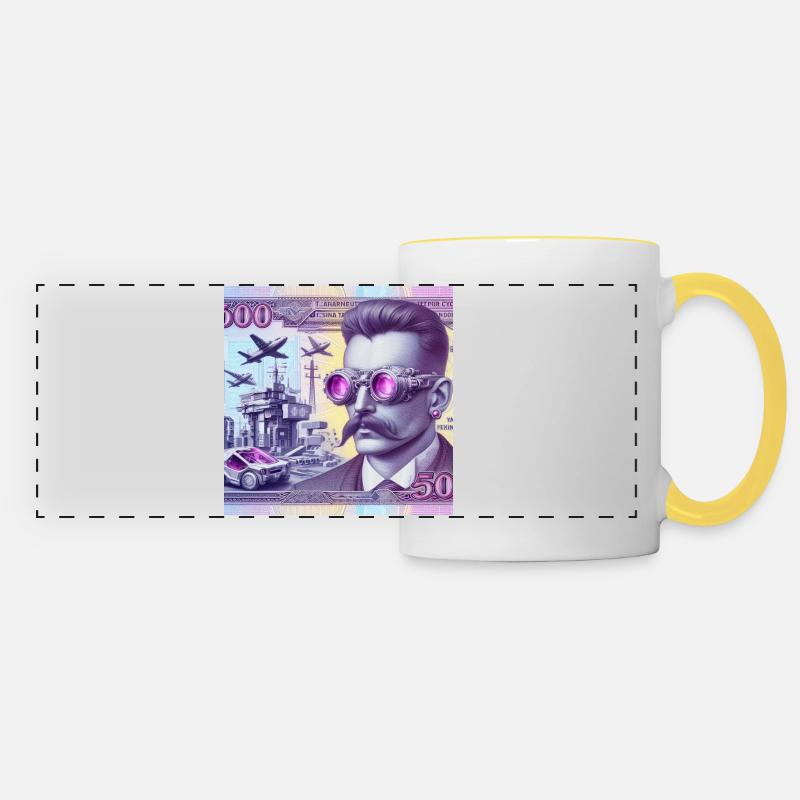 cyber note aviator - Mug panoramique contrasté et blanc - blanc/jaune