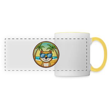 Katze Lustige Cartoon Sommer Strand Sonnenbrille Aufkleber - Panoramatasse - Weiß/Gelb - Vorne