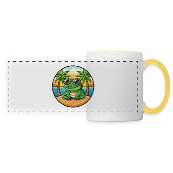 Frosch Lustige Cartoon Sommer Strand Sonnenbrille Aufkleber - Panoramatasse - Weiß/Gelb - Vorne