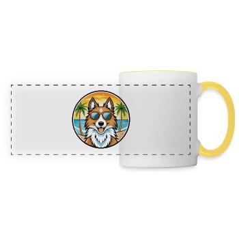 Scotch Collie Hunderasse Cartoon Sonnenbrille Strand - Panoramatasse - Weiß/Gelb - Vorne