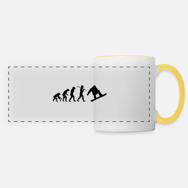 Evolution de l'homme en snowboard. - Mug panoramique contrasté et blanc - blanc/jaune